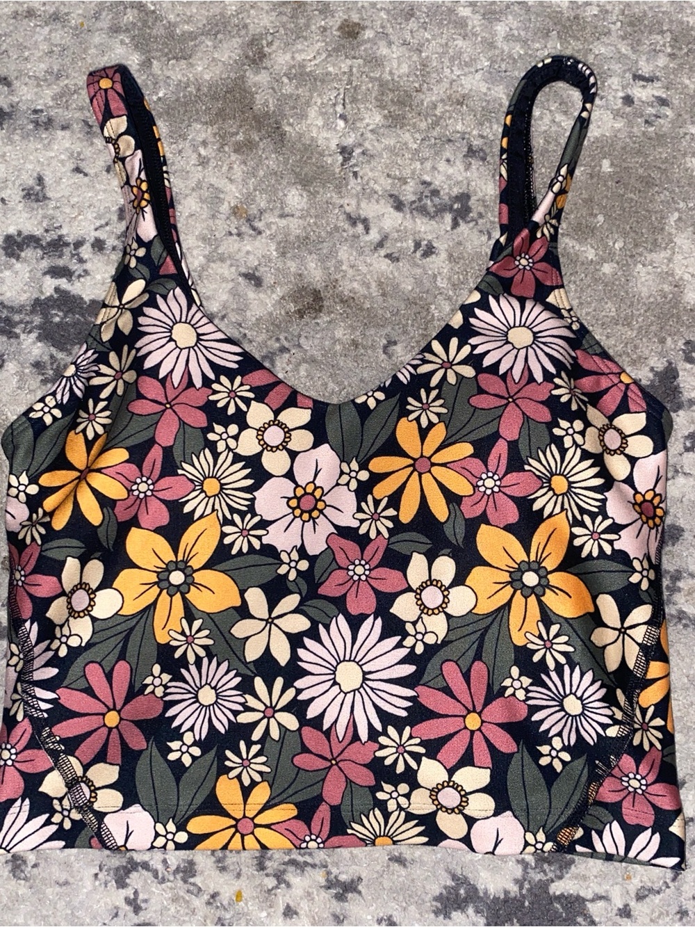 Gilly Hicks Black Floral Scoop Crop Camisole with Pink & Mustard Flowers